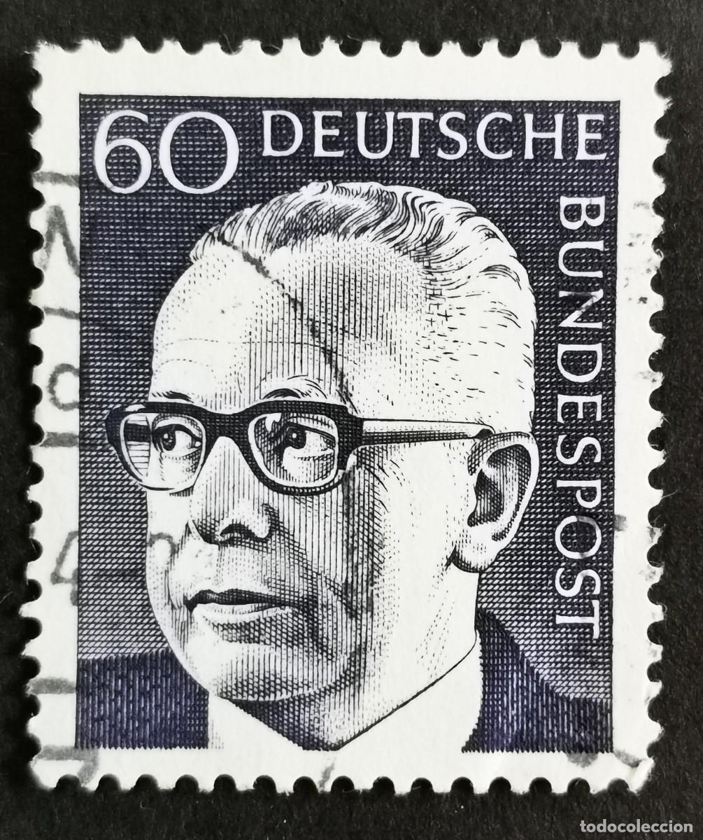 Sellos: Sello Alemania R.Federal 1971, Dr. HC Gustav Heinemann 3er Presidente Federal, 60 Pf. Michel: DE 690