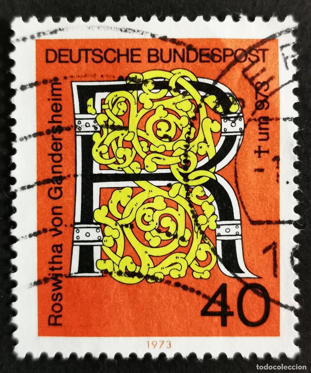 Sellos: Sello Alemania R. Federal 1973, &rdquo;R&rdquo; de Roswitha de Gandersheim, 40 Pf. Michel: DE 770