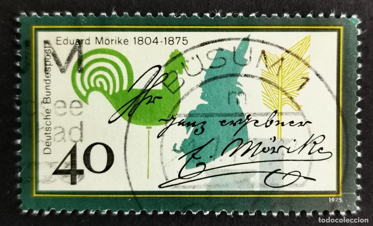 Sellos: Sello Alemania R. Federal 1975, Eduard M&ouml;rike, veleta, pluma y firma, 40 Pf. Michel: DE 842