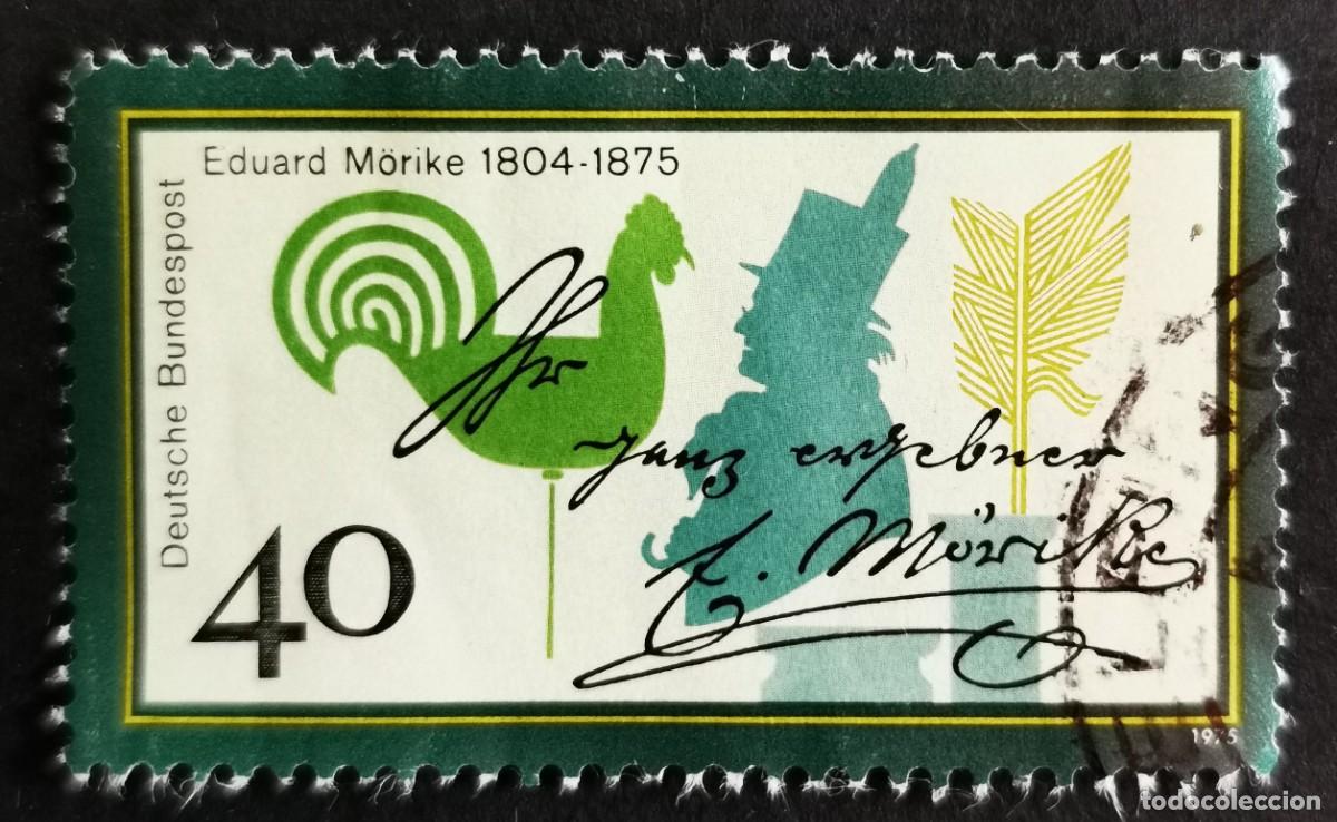 Sellos: Sello Alemania R. Federal 1975, Eduard M&ouml;rike, veleta, pluma y firma, 40 Pf. Michel: DE 842