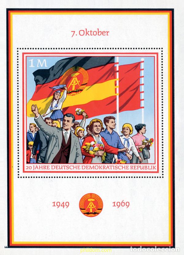 Sellos: 117590 MNH ALEMANIA DEMOCRATICA 1969 20 ANIVERSARIO DE LA REPUBLICA. EXPOSICION FILATELICA NACIONAL