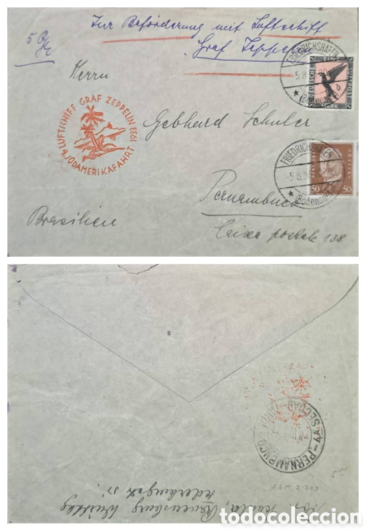 Sellos: Cy) 1933 GERMANY, GRAF ZEPPELIN 4th SOUTH AMERICAN FLIGHT / 4. S&Uuml;DAMERIKAFAHRT, COVER TO PERNAMBUCO