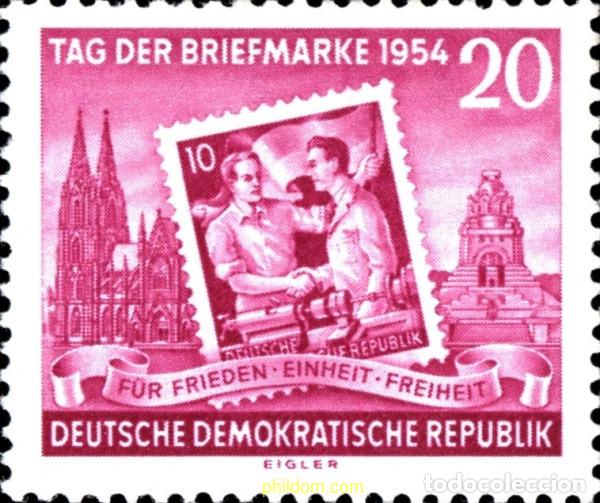 Sellos: 106038 MNH ALEMANIA DEMOCRATICA 1954 DIA DEL SELLO. EXPOSICION FILATELICA NACIONAL