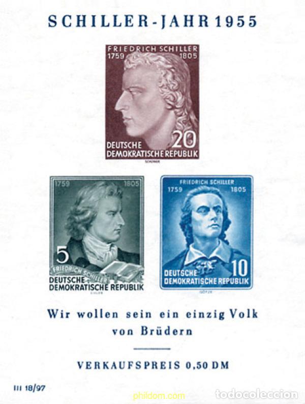 Sellos: 106043 MNH ALEMANIA DEMOCRATICA 1955 150 ANIVERSARIO DE LA MUERTE DE FREDERICH SCHILLER
