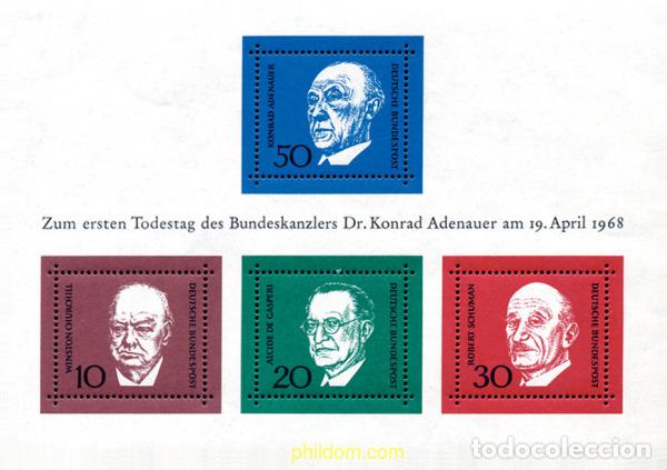 Sellos: 105989 MNH ALEMANIA FEDERAL 1968 1 ANIVERSARIO DE LA MUERTE DE KONRAD ADENAUER