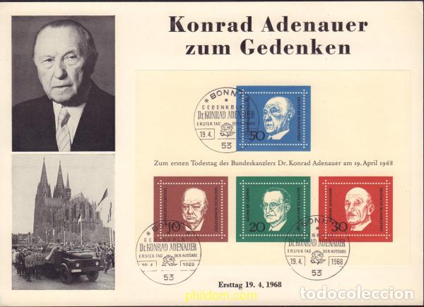 Sellos: 435505 MNH ALEMANIA FEDERAL 1968 1 ANIVERSARIO DE LA MUERTE DE KONRAD ADENAUER