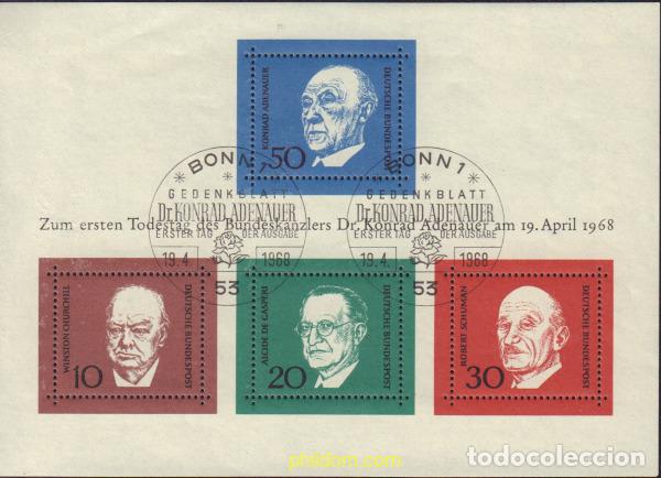 Sellos: 573586 USED ALEMANIA FEDERAL 1968 1 ANIVERSARIO DE LA MUERTE DE KONRAD ADENAUER