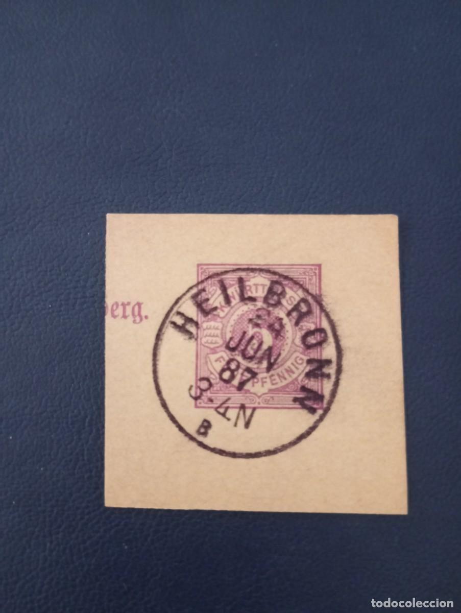 Sellos: ALEMANIA, 1887, WURTEMBERG ,MATASELLOS HEILBRONN, FRAGMENTO ENTERO POSTAL,