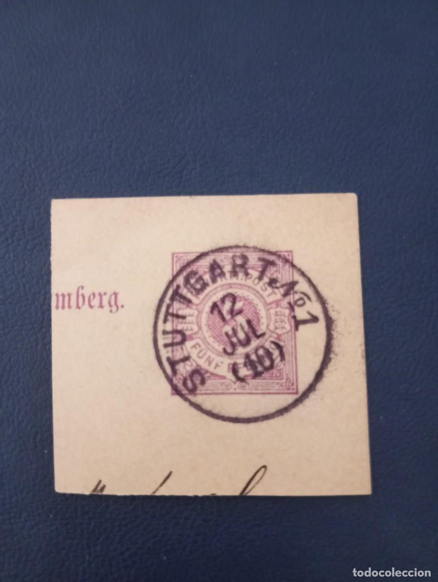 Sellos: ALEMANIA, 1887, WURTEMBERG ,MATASELLOS STUTTGART, FRAGMENTO ENTERO POSTAL,