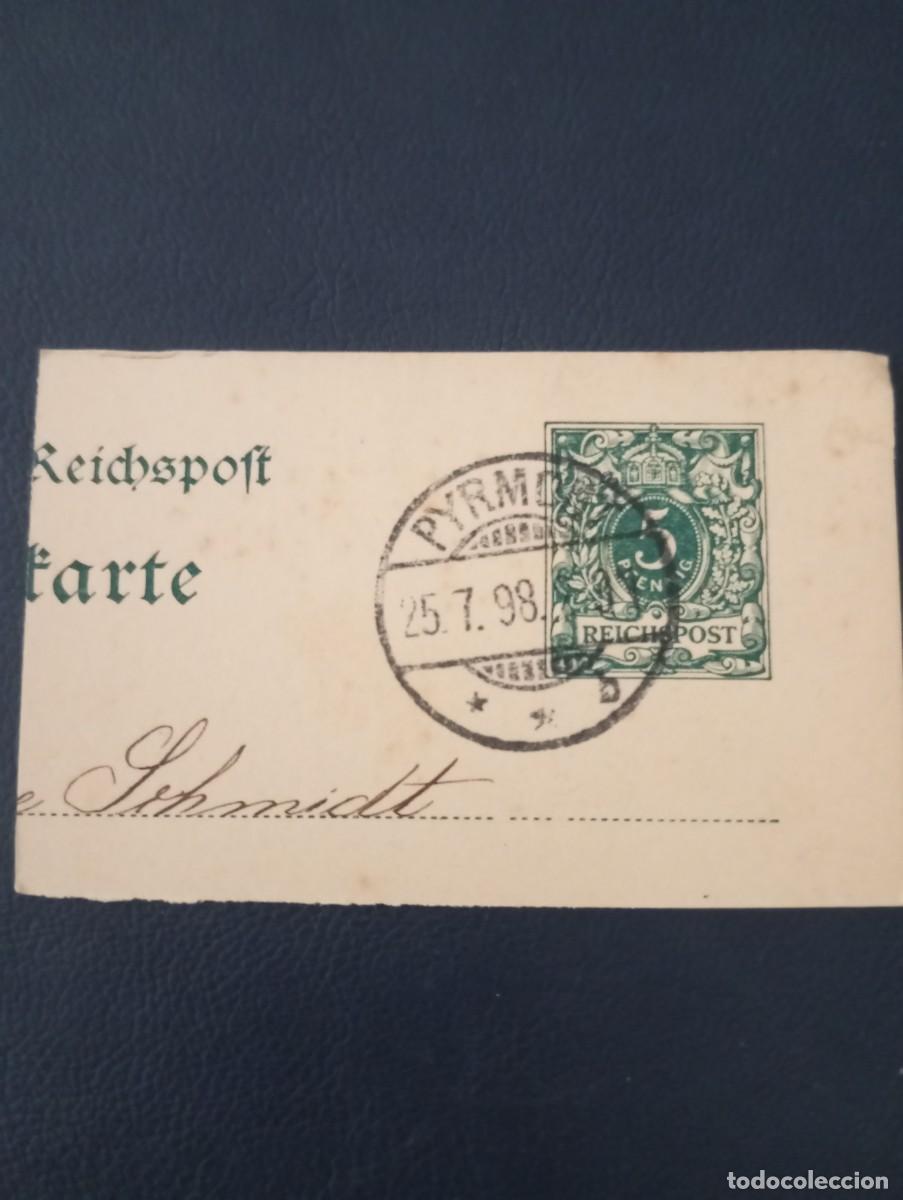 Sellos: ALEMANIA, 1899, MATASELLOS PYRMOEN, FRAGMENTO ENTERO POSTAL