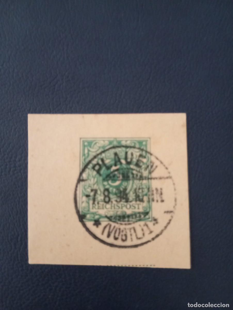 Sellos: ALEMANIA, 1894, MATASELLOS PLAUEN, FRAGMENTO ENTERO POSTAL