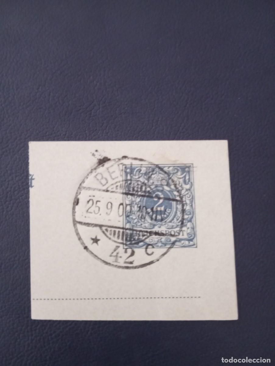 Sellos: ALEMANIA, 1900, MATASELLOS BERL&Iacute;N, FRAGMENTO ENTERO POSTAL