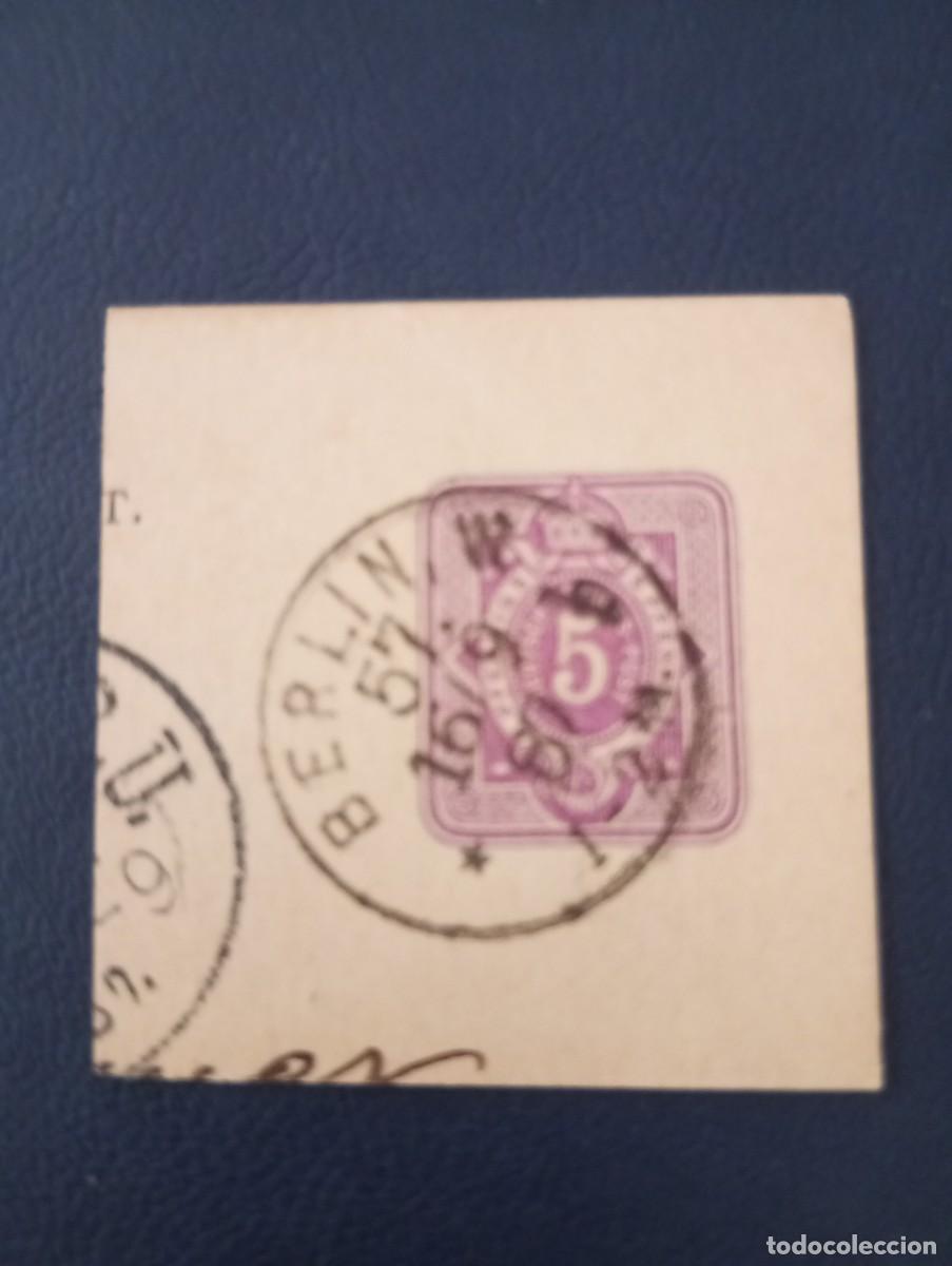 Sellos: ALEMANIA, 1887, MATASELLOS BERL&Iacute;N, FRAGMENTO ENTERO POSTAL