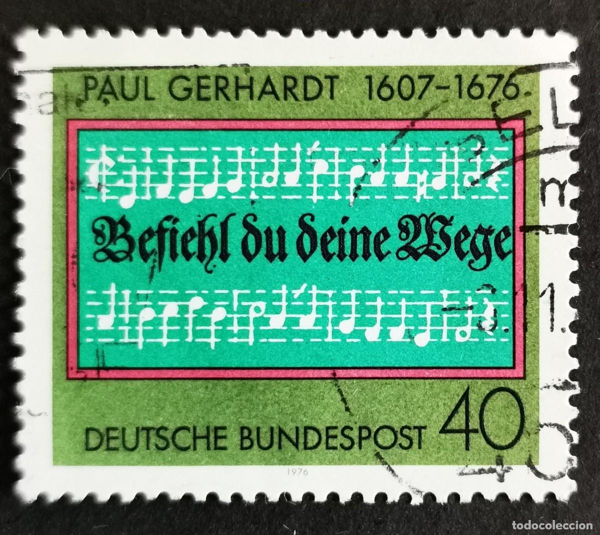 Sellos: Sello Alemania R. Federal 1976, Versos iniciales himno &rdquo;Encomi&eacute;ndate a Dios&rdquo;, 40Pf. Michel: DE 893