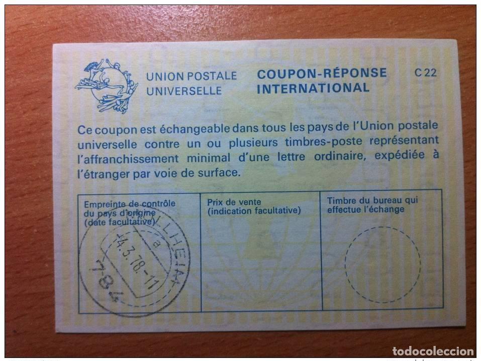Sellos: Alemania Mullheim 4.3.1978 UPU Uni&oacute;n Postal INTERNATIONAL CUP&Oacute;N-RESPUESTA C22