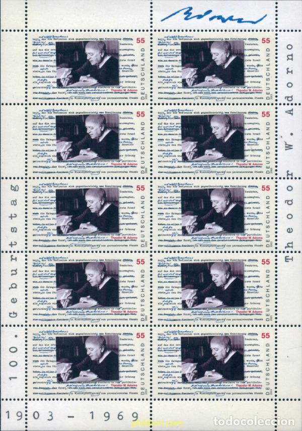 Sellos: 132586 MNH ALEMANIA FEDERAL 2003 CENTENARIO DEL NACIMIENTO DE THEODOR W. ADORNO