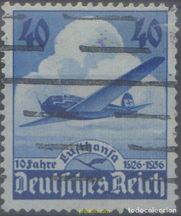 Sellos: 658127 USED ALEMANIA 1936 10 ANIVERSARIO DE LA COMPA&Ntilde;IA AEREA LUFTHANSA