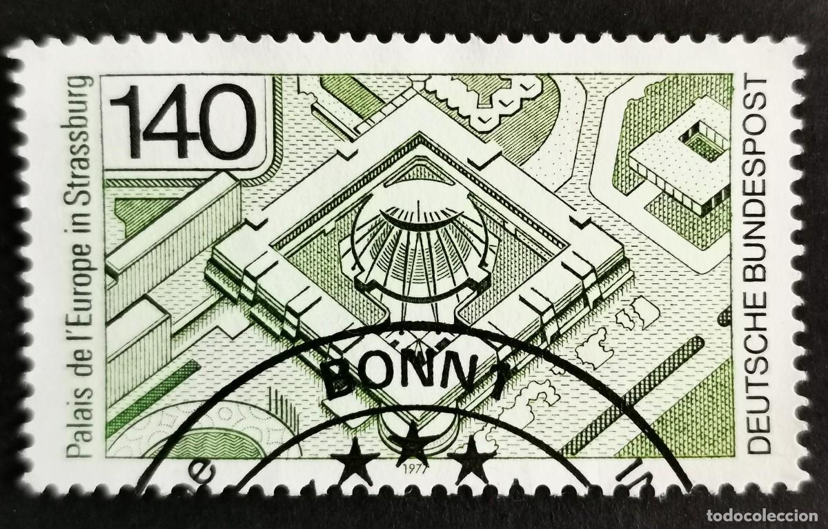 Sellos: Sello Alemania R. Federal 1977, Inauguraci&oacute;n Palacio Europa, Estrasburgo, 140 Pf. Michel: DE 921