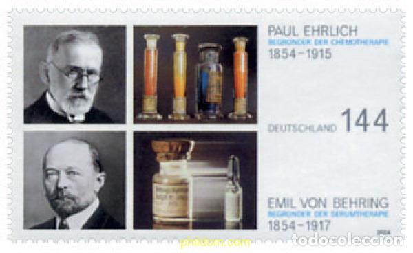 Sellos: 144209 MNH ALEMANIA FEDERAL 2004 150 ANIVERSARIO DEL NACIMIENTO DE PAUL EHRLICH Y EMIL VON BEHRING