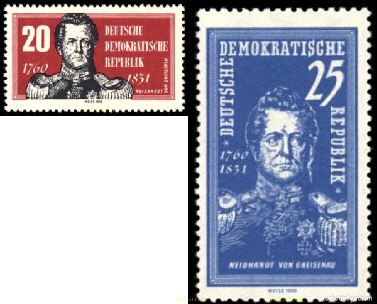 Sellos: 150566 MNH ALEMANIA DEMOCRATICA 1960 BICENTENARIO DEL NACIMIENTO DE AUGUST NEIDHARDT VON GNEISENAU