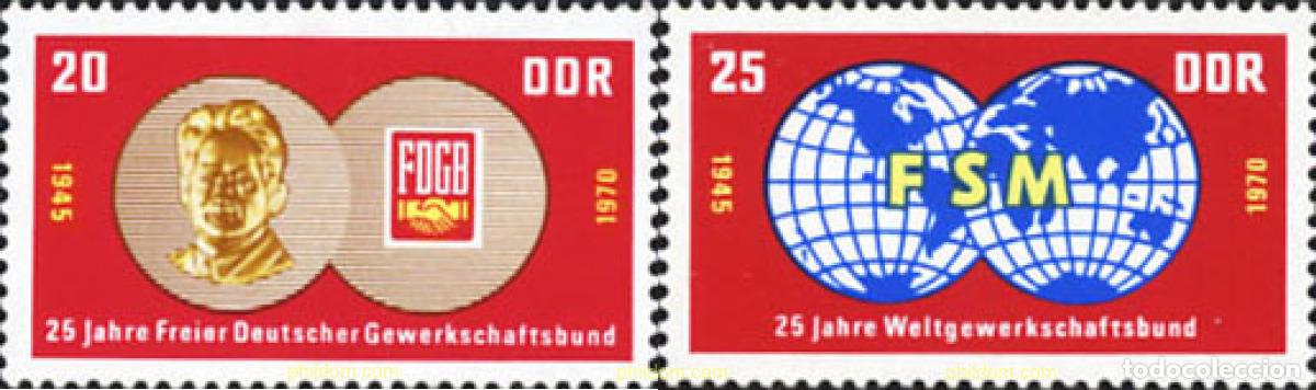 Sellos: 150691 MNH ALEMANIA DEMOCRATICA 1970 25 ANIVERSARIO DE SINDICATOS ALEMANES