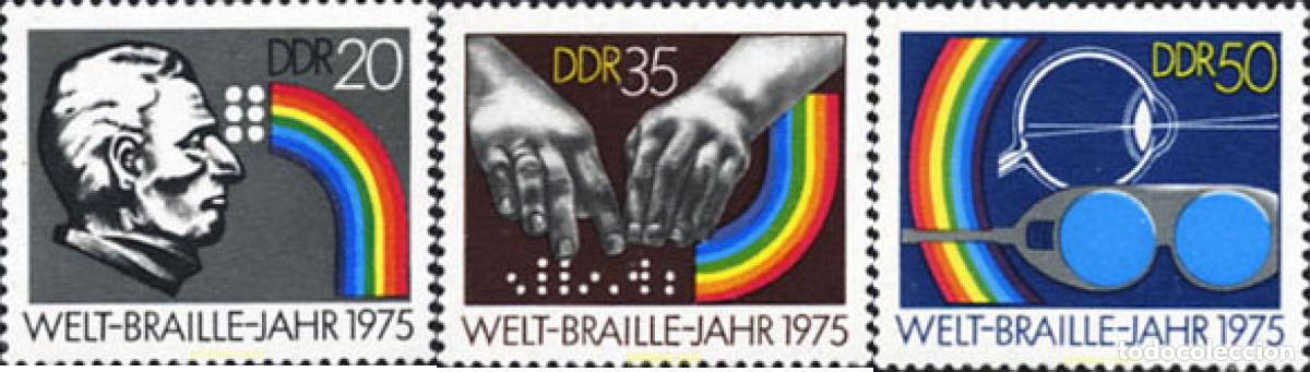 Sellos: 150788 MNH ALEMANIA DEMOCRATICA 1975 150 ANIVERSARIO DE LA ESCRITURA BRAILLE