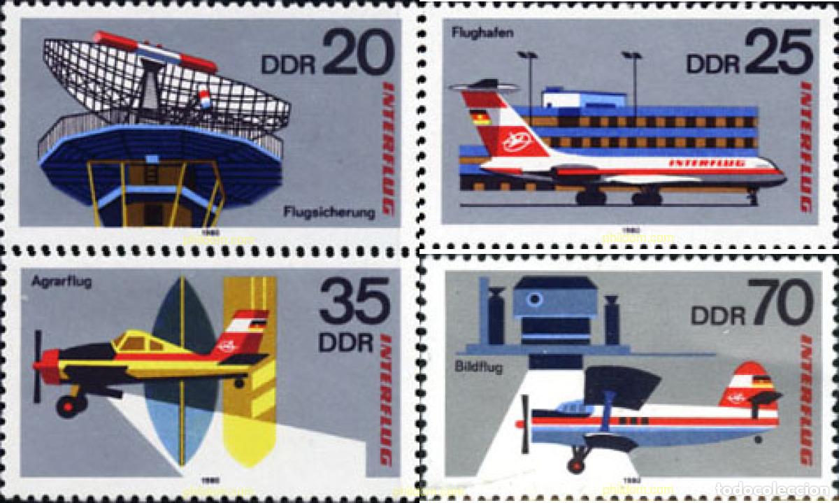 Sellos: 150856 MNH ALEMANIA DEMOCRATICA 1980 AEROSOZPHILEX 80 Y 25 ANIVERSARIO DE INTERFLUG