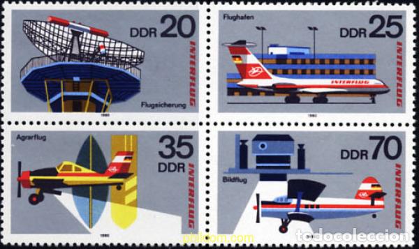 Sellos: 158119 MNH ALEMANIA DEMOCRATICA 1980 AEROSOZPHILEX 80 Y 25 ANIVERSARIO DE INTERFLUG