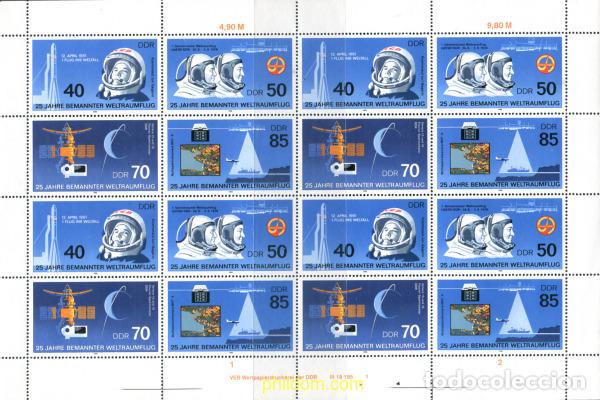 Sellos: 287016 MNH ALEMANIA DEMOCRATICA 1986 25 ANIVERSARIO DEL PRIMER VUELO DEL HOMBRE AL ESPACIO