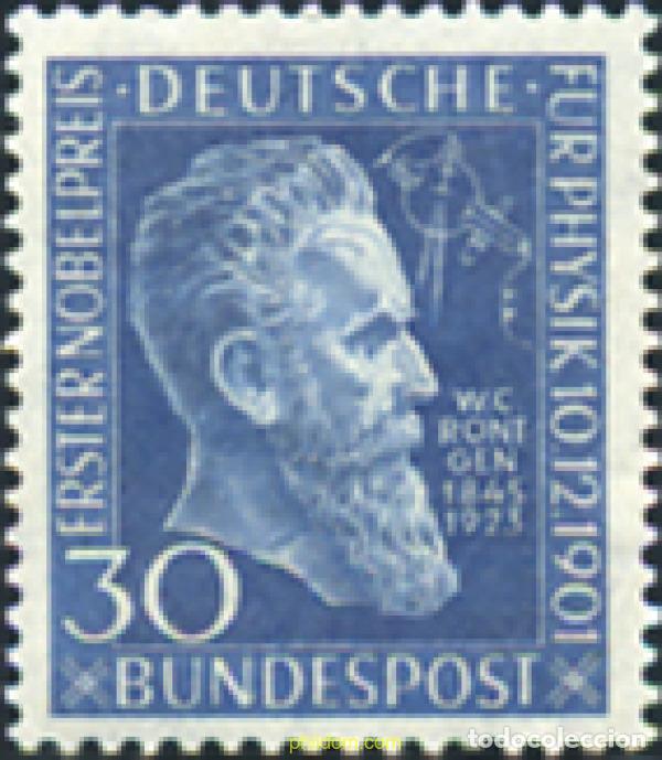 Sellos: 149996 MNH ALEMANIA FEDERAL 1951 50 ANIVERSARIO DEL PREMIO NOBEL DE FISICA A WILHELM R&Ouml;NTGEN