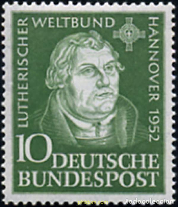 Sellos: 149998 MNH ALEMANIA FEDERAL 1952 CONGRESO MUNDIAL LUTERANO DE HANNOVER