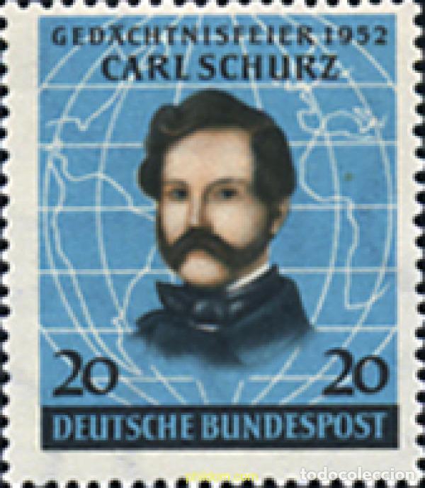 Sellos: 150001 MNH ALEMANIA FEDERAL 1952 CENTENARIO DE LA LLEGADA DE CARL SCHURZ A AMERICA