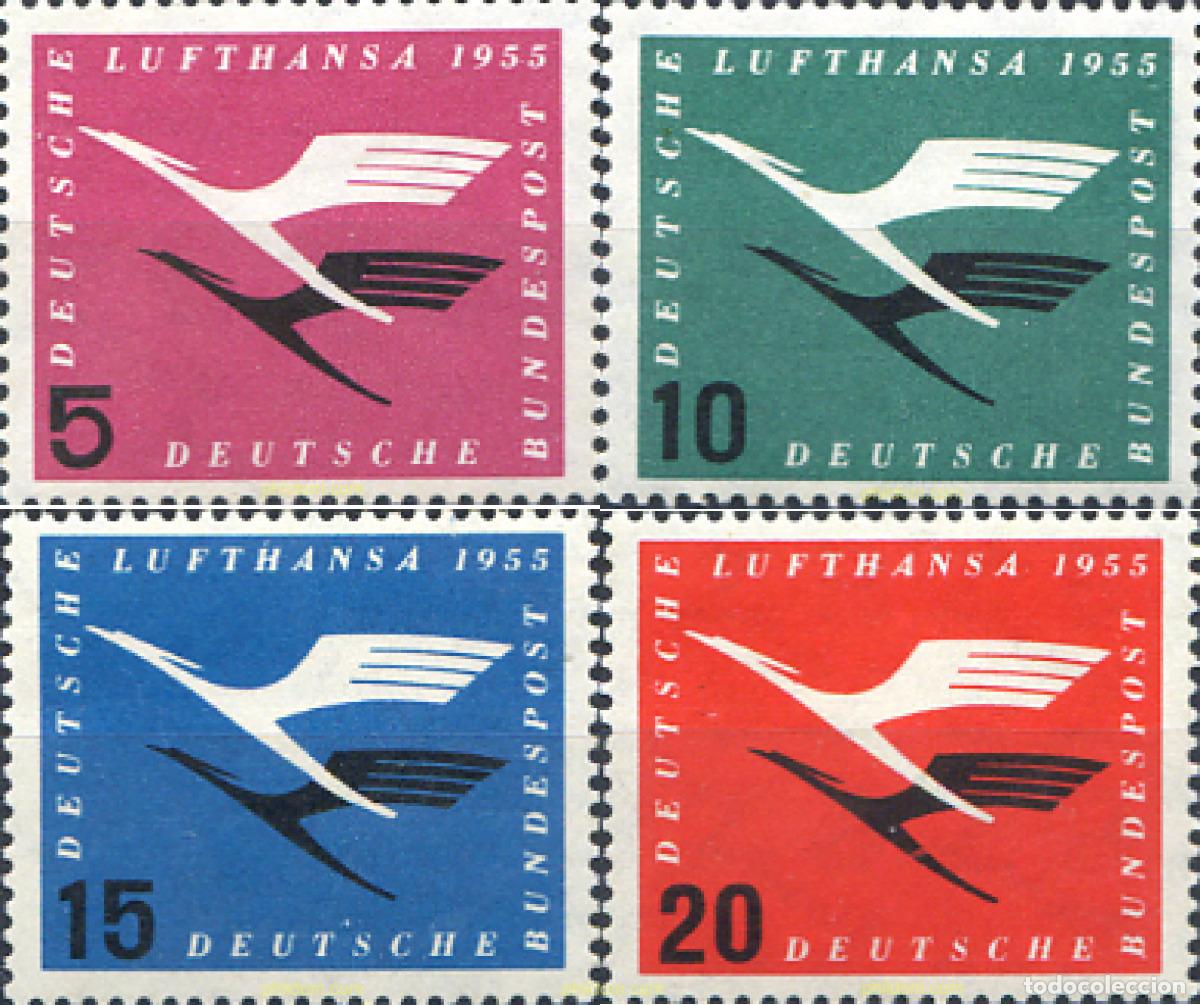 Sellos: 589277 HINGED ALEMANIA FEDERAL 1955 REAPERTURA DE LA COMPA&Ntilde;IA AEREA LUFTHANSA