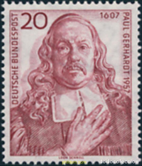 Sellos: 202984 HINGED ALEMANIA FEDERAL 1957 350 ANIVERSARIO DEL NACIMIENTO DE PAUL GERHARDT