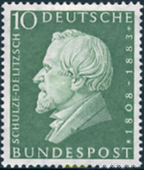 Sellos: 202982 HINGED ALEMANIA FEDERAL 1958 150 ANIVERSARIO DEL NACIMIENTO DE HERMANN SCHULZE-DELITZSCH