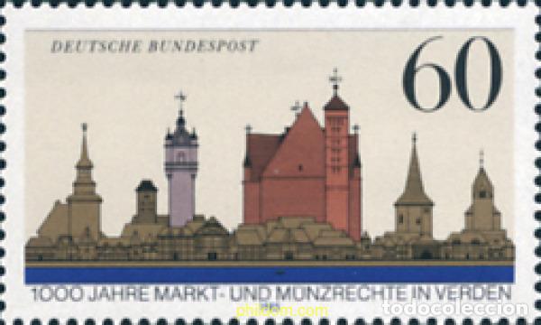 Sellos: 150292 MNH ALEMANIA FEDERAL 1985 MILENARIO DE LA MONEDA Y EL MERCADO EN VERDEN