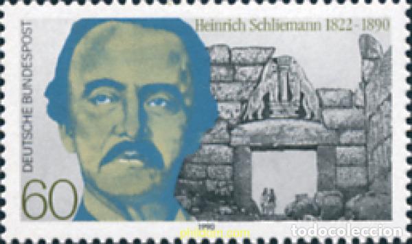 Sellos: 150343 MNH ALEMANIA FEDERAL 1990 CENTENARIO DE LA MUERTE DEL ARQUEOLOGO HEINRICH SCHLIEMANN