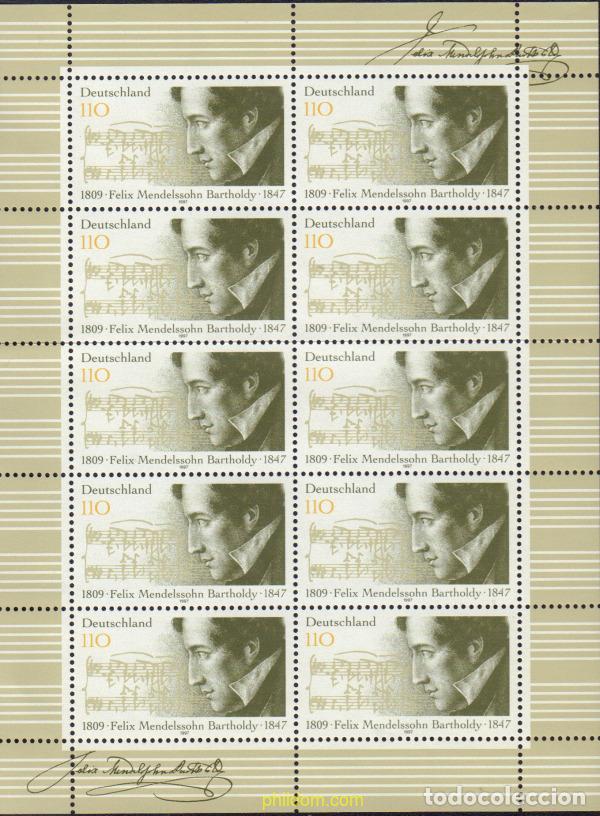 Sellos: 146670 MNH ALEMANIA FEDERAL 1997 150 ANIVERSARIO DE LA MUERTE DEL COMPOSITOR FELIX MENDELSSOHN BART