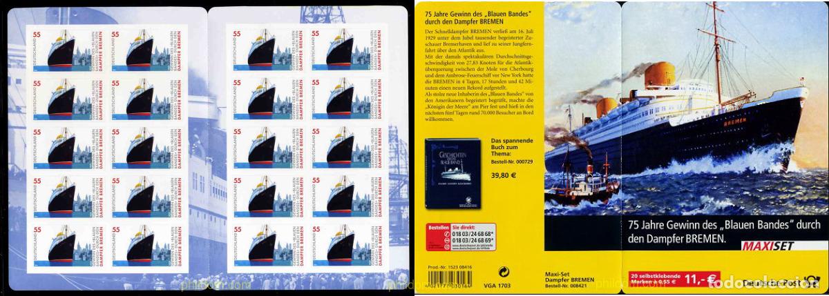 Sellos: 148356 MNH ALEMANIA FEDERAL 2004 75 ANIVERSARIO DEL RECORD DE LA TRAVESIA ATLANTICA DEL BUQUE BREME