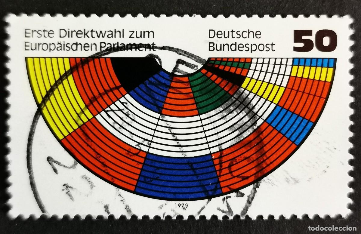 Sellos: Sello Alemania R. Federal 1979, Esca&ntilde;os del Parlamento con los colores, 50 Pf. Michel: DE 1002