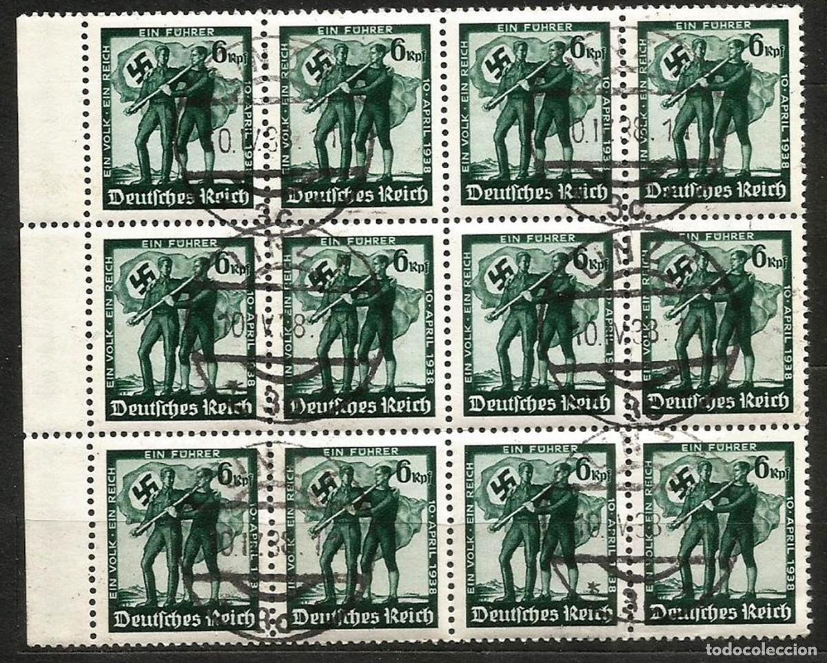 Sellos: ALEMANIA 1938 - III REICH - PLEBISCITO ANEXION AUSTRIA - LOTE BLOQUE DE 12 SELLOS USADOS