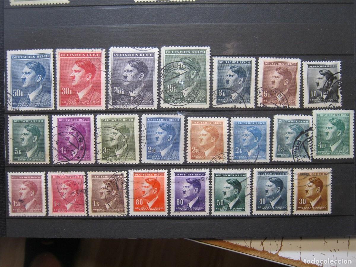 Sellos: ALEMANIA OCUPACI&Oacute;N BOHEMIA YMORAVIA 1942-45 SERIE HITLER YVERT 77/98A USADOS PERFECTOS.