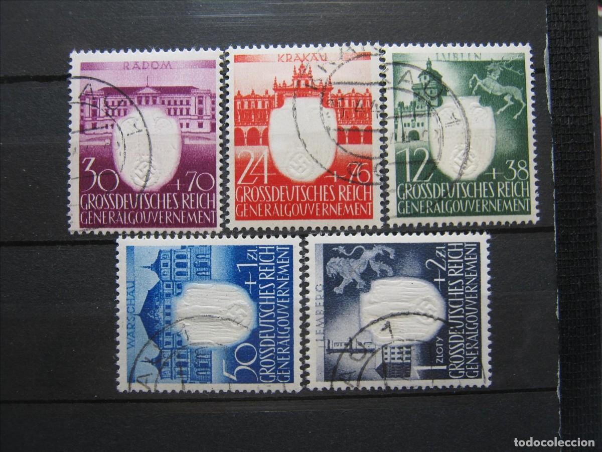 Stamps: ALEMANIA OCUPACI&Oacute;N POLONIA 1943 SERIE YVERT 123/127 USADOS PERFECTOS GOMA ORIGINAL.