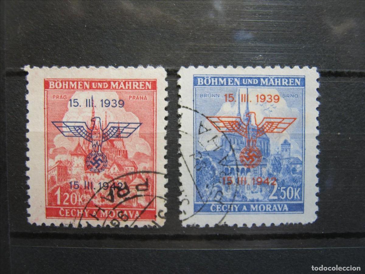Sellos: ALEMANIA OCUPACI&Oacute;N BOHEMIA MORAVIA 1942 SERIE YVERT 76A/76B USADOS PERFECTOS.