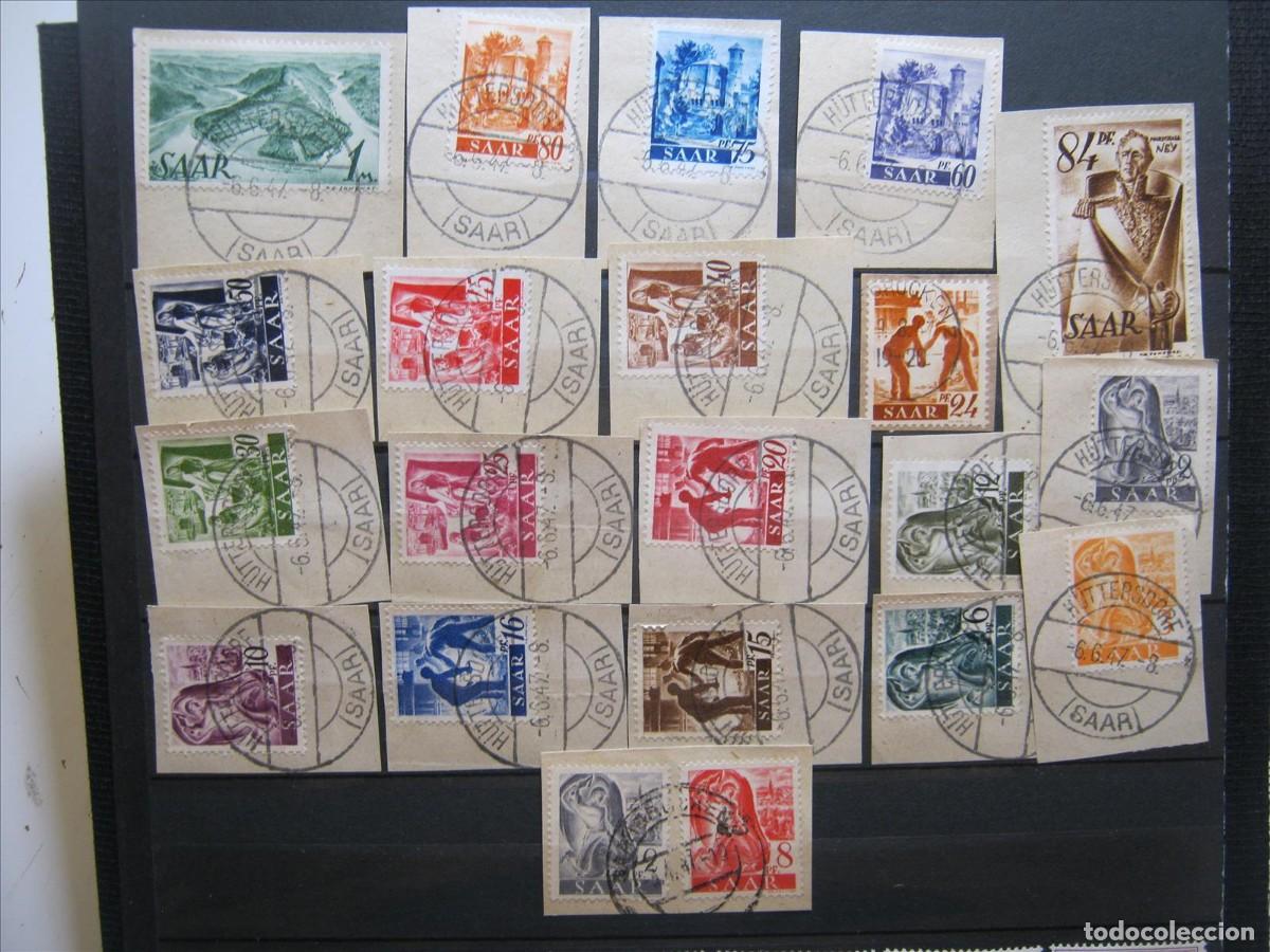 Sellos: ALEMANIA SARRE SAAR 1947 SERIE YVERT 196/215 USADOS SOBRE FRAGMENTO PERFECTOS.