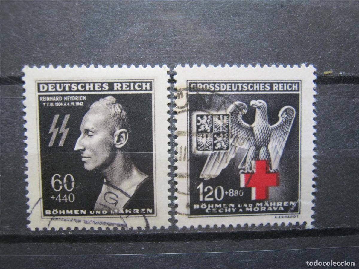 Sellos: ALEMANIA OCUPACI&Oacute;N BOHEMIA Y MORAVIA 1943 YVERT 110 Y 111 USADOS PERFECTOS.