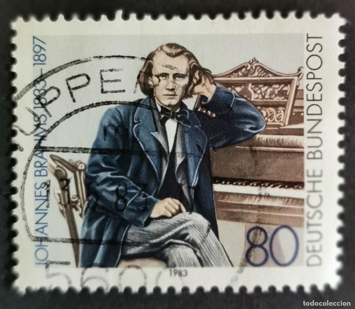 Sellos: Sello Alemania R. Federal 1983, Johannes Brahms (compositor), 80 Pf. Michel: DE 1177