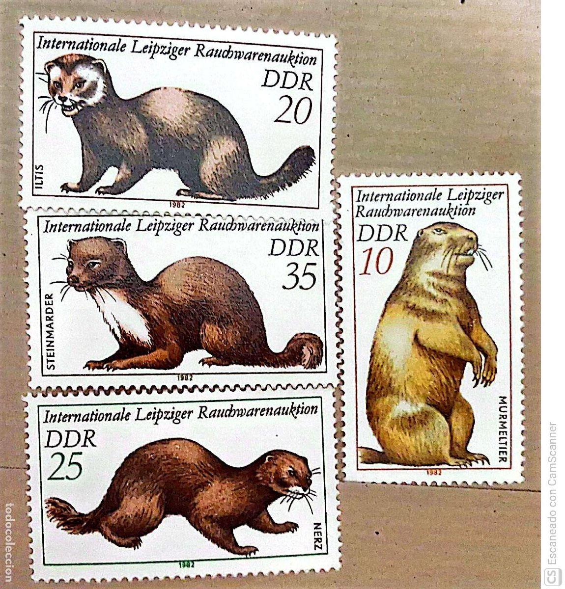 Sellos: DDR. 2330/33 Animales de pelaje: Marmota, tur&oacute;n, vis&oacute;n y gardu&ntilde;a. 1982. Sellos nuevos y numeraci&oacute;n Y