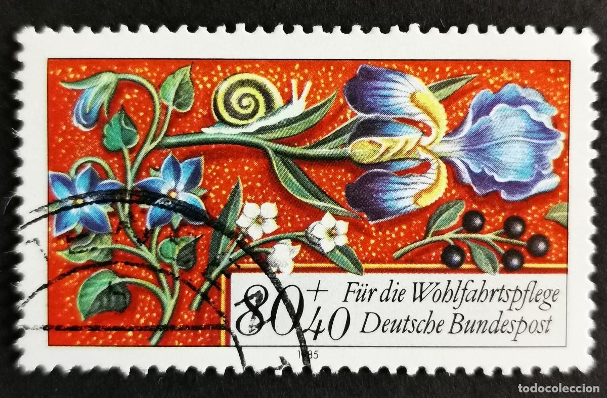 Sellos: Sello Alemania R. Federal 1985, Flores, bayas y caracoles, 80+40 Pf. Michel: DE 1261
