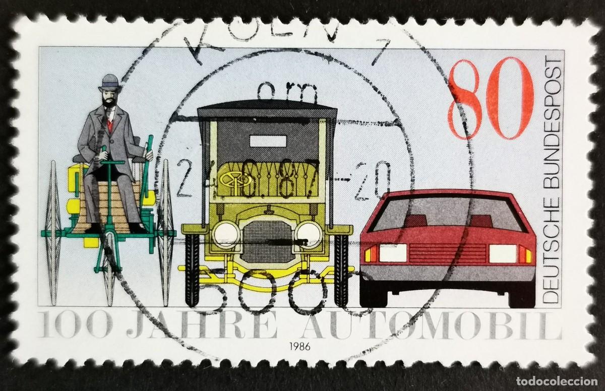 Sellos: Sello Alemania R. Federal 1986, Triciclo Benz, sed&aacute;n, autom&oacute;vil moderno, 80 Pf. Michel: DE 1268